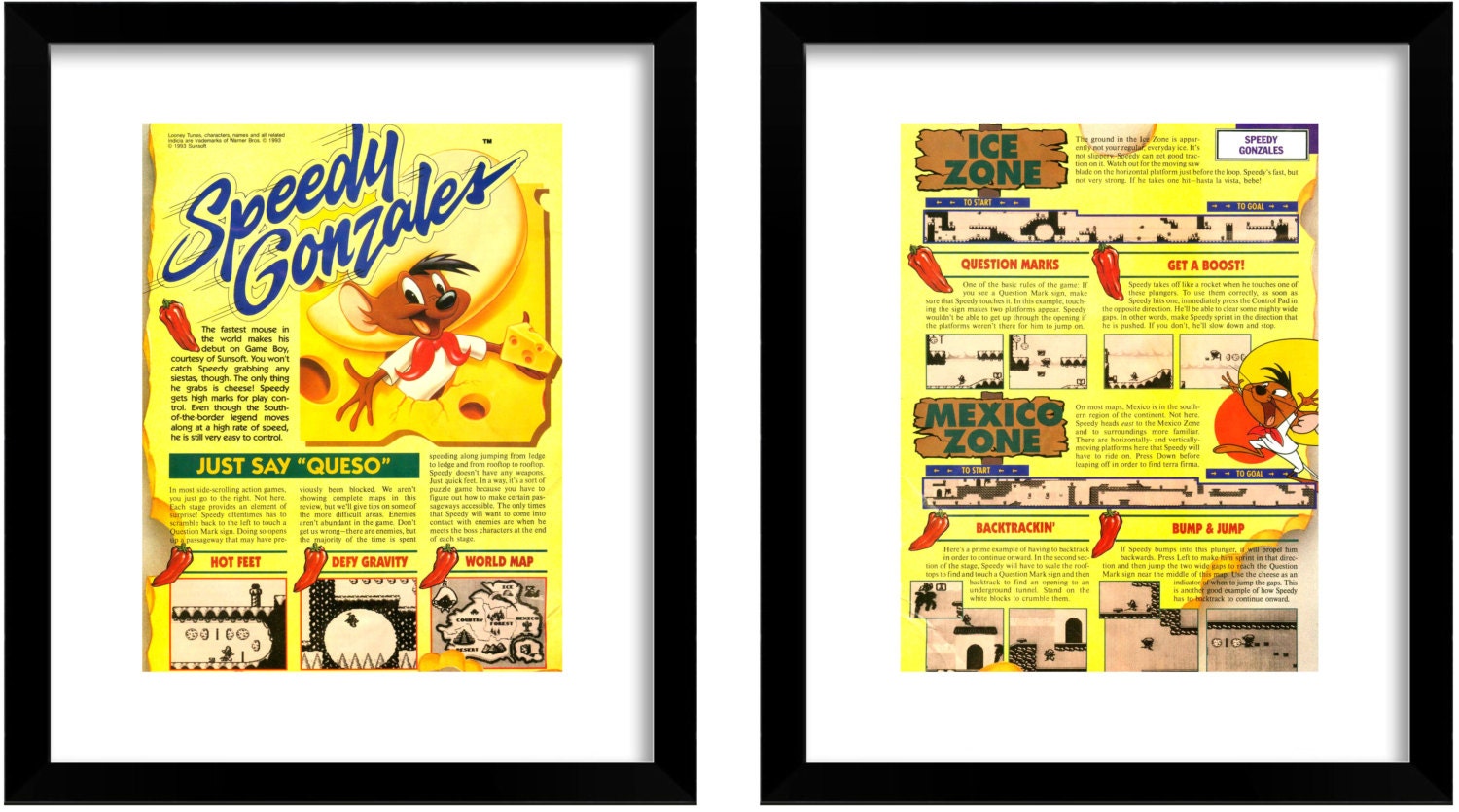 1993 Speedy Gonzales 2 Page Nintendo Game Boy Vintage Video Game Ad