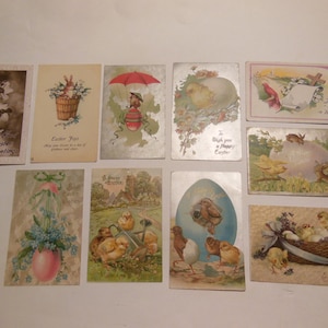 Lotto 10 x Vintage Pasqua coniglietti pulcini uova fiori cartoline originali cartoline