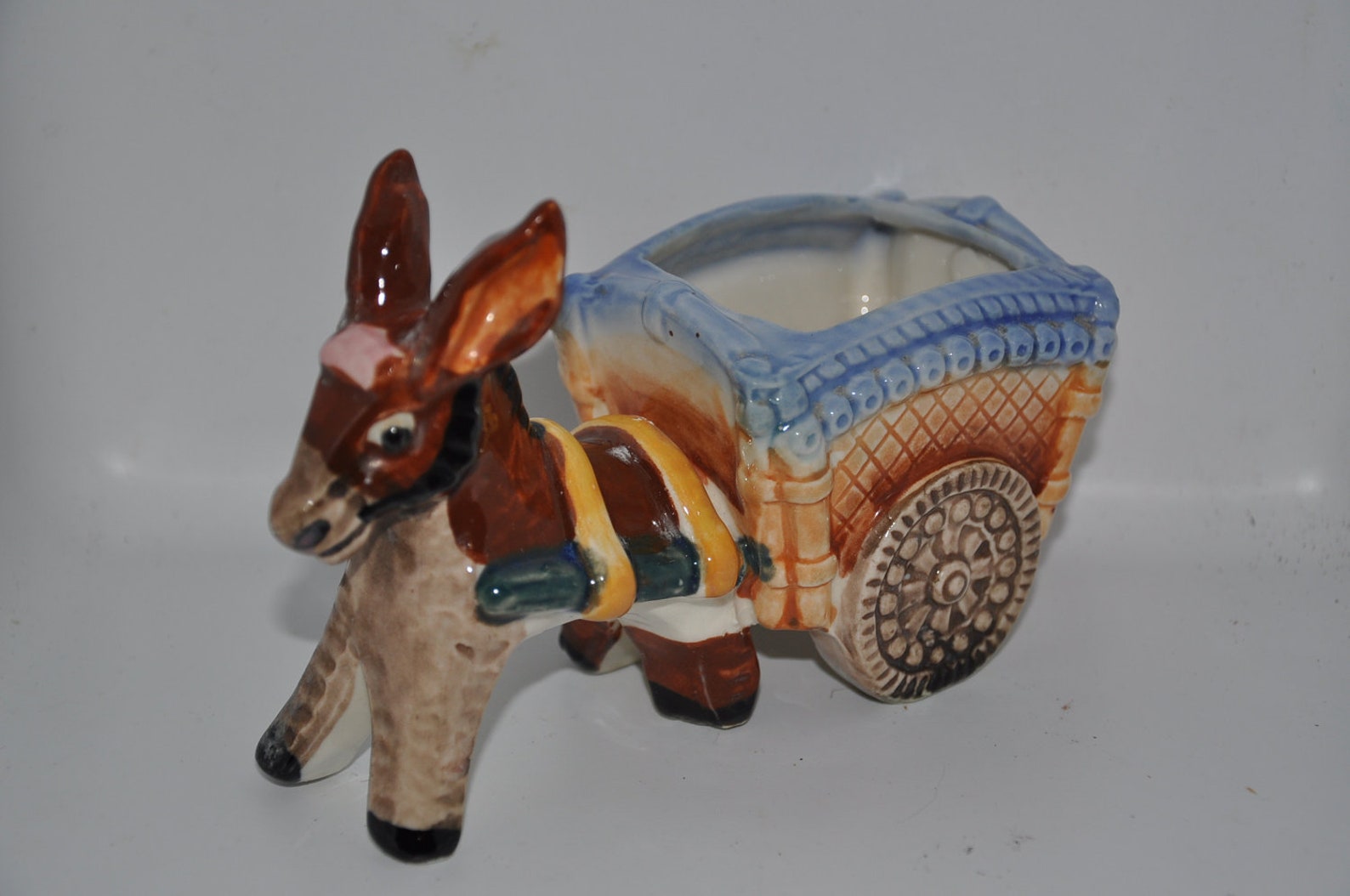 2 X Vintage Donkey Blue and Green Planters Vases Lot of 2 Made in JAPAN