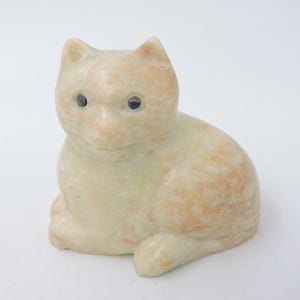 ヴィンテージ猫の置物 彫刻された石鹸石のペーパーウェイト コレクター