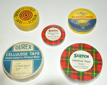 5 Vintage Tins Tape Containers Lot