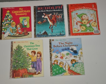 5 x Weihnachts-Illustrierte -Vintage Hardcover-Kinder kleine goldene Bücher