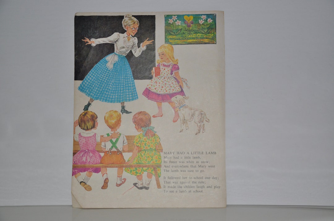 Mary Had A Little Lamb NURSERY RHYME Vintage Full Page Childrens Book ...