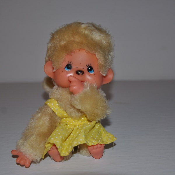 Vintage Thumb Sucking Yellow Monkey Rare Stuffed  Plush Toy Doll