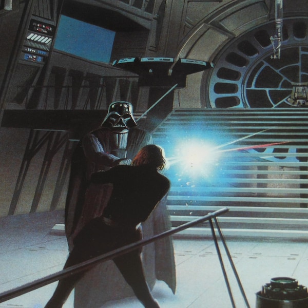 1983 Luke and Vader Duel Original Vintage Star Wars ROTJ Painting Print by Ralph McQuarrie