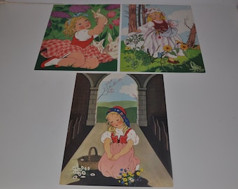 3x  Vintage Childrens Book Illustrations
