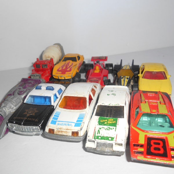 Lote de 10 Vintage juguete fundido a troquel coches vehículos Hot Wheels Matchbox Majorette