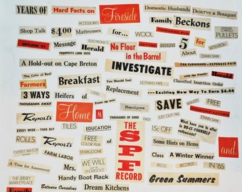 1960s Vintage Text Clippings Red & Black
