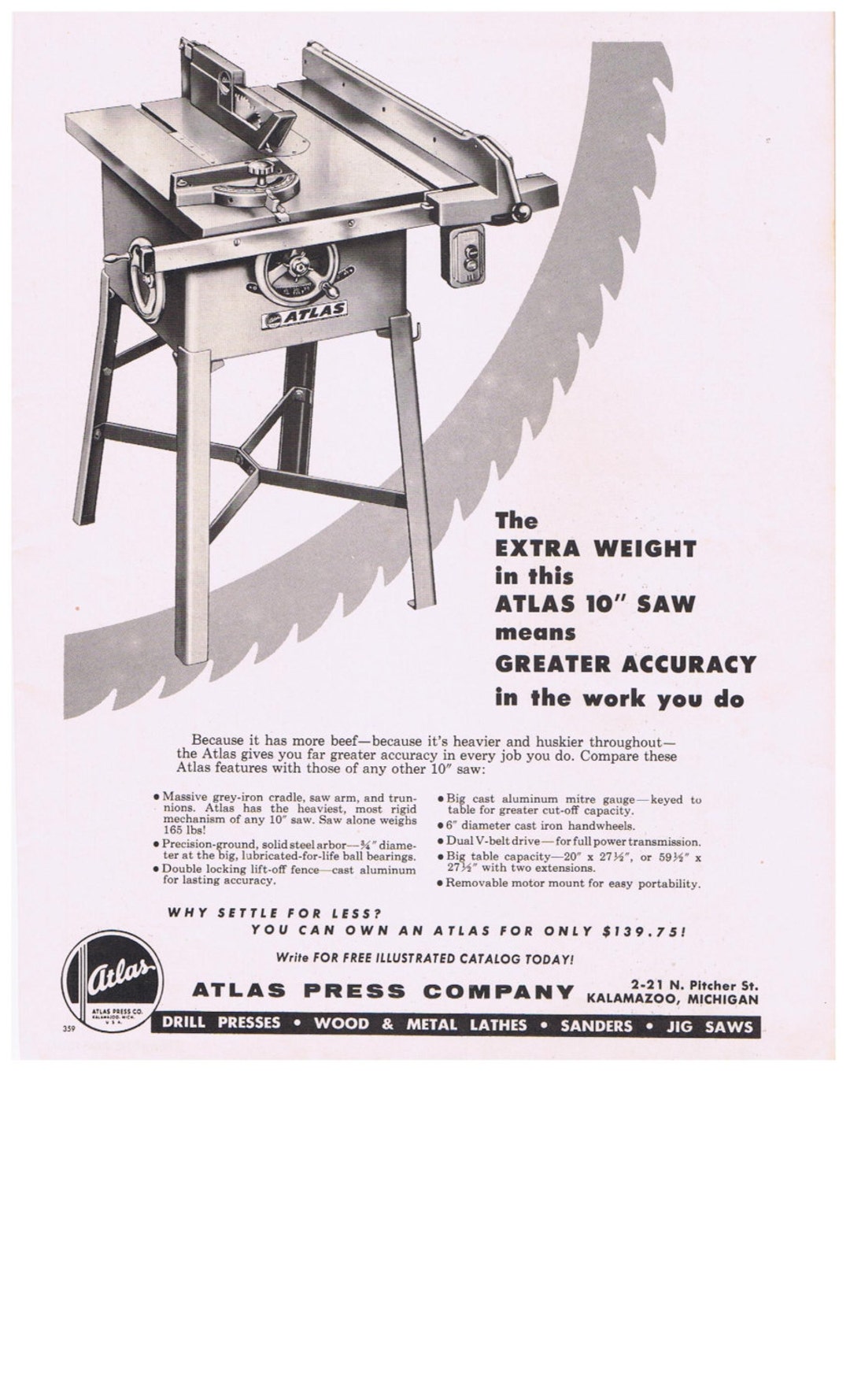 5x 1950s Atlas Table Saw Power Tools Antique Tool Advertisements Etsy