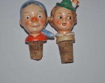 2 tapones de corcho y cerámica vintage para botellas de vino