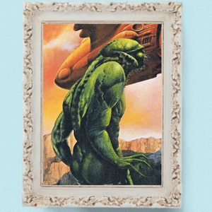 Green Alien & Space Ship 1970s Science Fiction / Fantasy Art Print