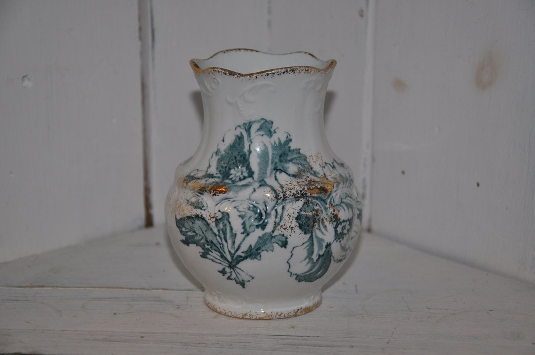 Antique Blue Vase Colonial Pottery Stoke England Etsy