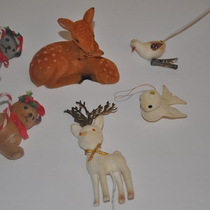 6 Flocked  Vintage Christmas Decorations Lot Of  Ornaments