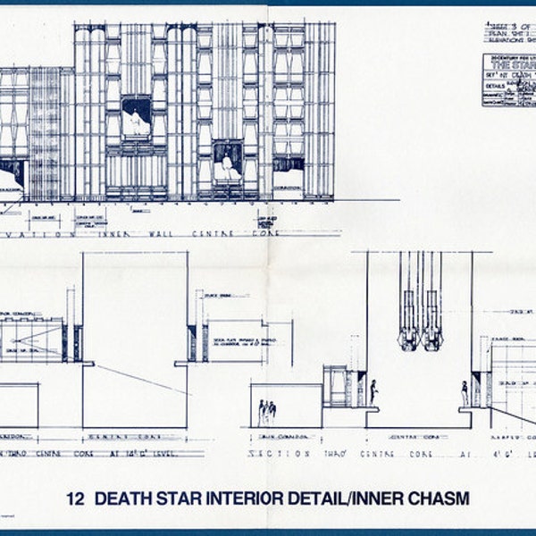 1977 DEATH STAR Interior Detail Inner / Chasm Star Wars Vintage Blueprint Poster