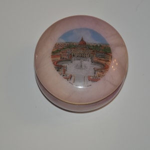 Roma Basilica Vintage Alabaster Trinket Box With Hinged Lid