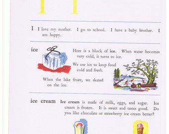 Letter I Vintage ALPHABET Full Page Children's Book Illustration