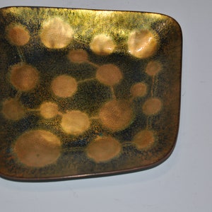 Enamel on Metal Handmade Small Trinket Dish Geometric With Gold Circles