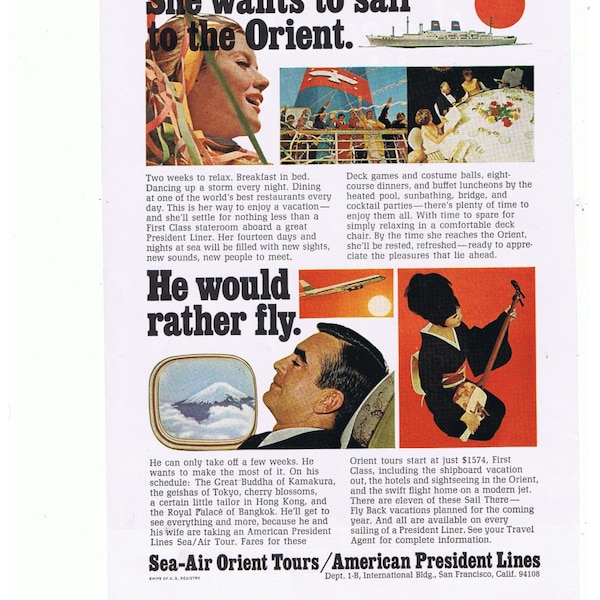 1969 Orient Tours / Pan Am Travel Agent Vintage Advertisement