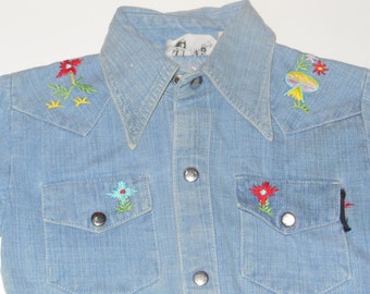Vintage Child's Embroidered Denim Jacket 100 Percent Cotton