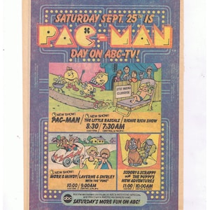4x Vintage PAC-MAN TV/Videospiel Werbung