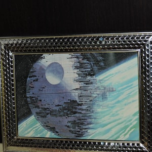 Framed Death Star Vintage Star Wars Art Print 6&quot;x8&quot; Textured Metal Frame