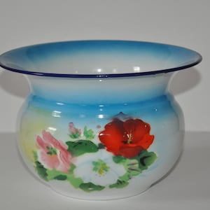 Vintage Floral Enamel Ware White Red Orange And Green Flowered Granite Ware Bumper Harvest Bowl