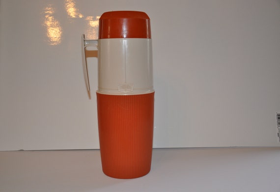 Vintage Wide Mouth Red Brown Plastic Thermos 