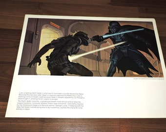 Luke Skywalker vs Darth Vader 1977 Original Vintage Star Wars Painting Print by Ralph McQuarrie