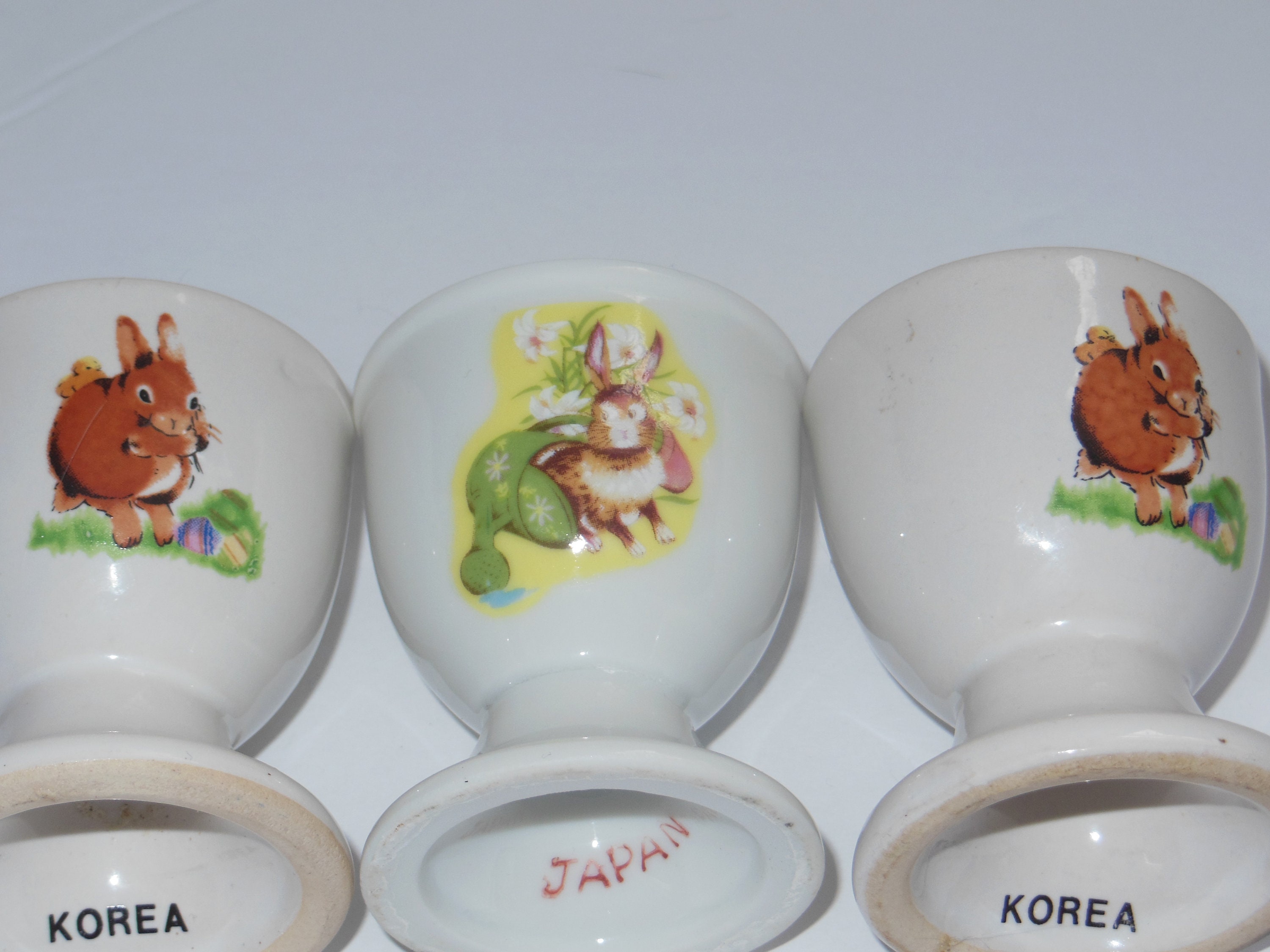 3 Vintage Bunny Rabbit Egg Cups Etsy