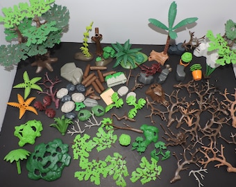 Grandes accesorios vintage de Playmobil Lote de árboles, hojas y rocas de la jungla