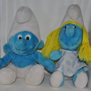 Two Vintage Smurf Stuffed Plush Toys