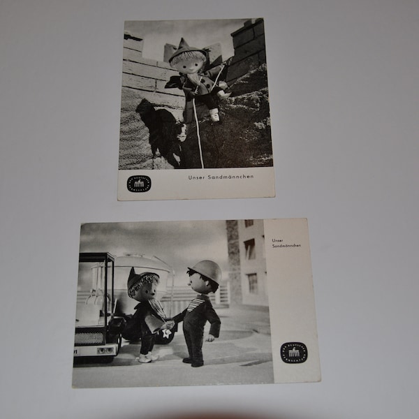 2 x Vintage Little Sandman Germany Stop Motion TV Cartoon Character Unser Sandmannchen Unused Blank Garloff Postcard