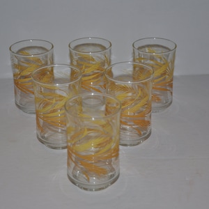 6 x Vintage Collectible Drinking Glasses Yellow Gold Wheat Lot Of 6 Glassware