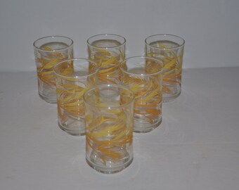 6 x Vintage Collectible Drinking Glasses Yellow Gold Wheat Lot Of 6 Glassware