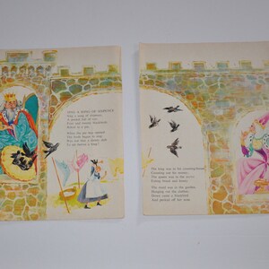 2x NURSERY RHYME Vintage Full Page Childrens Book Illustrations