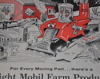 Mobiloil Vintage 1950's Print Illustrated Advertisement