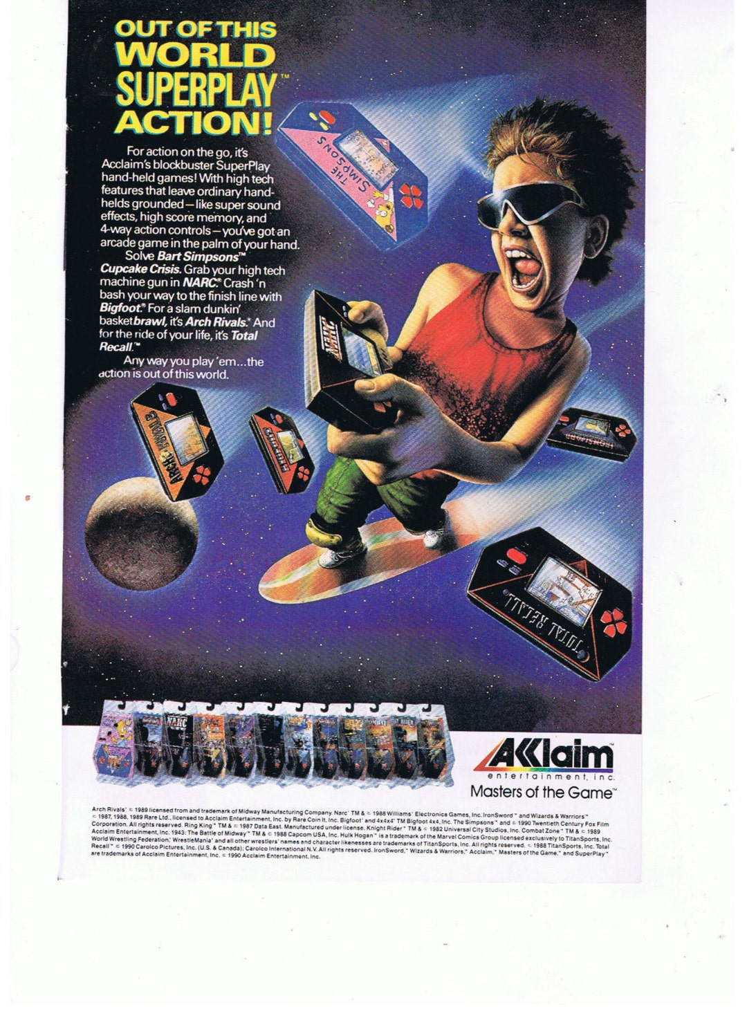 1990 2 Sided Akklain Handheld Games / Rad Racer II NES Video Game