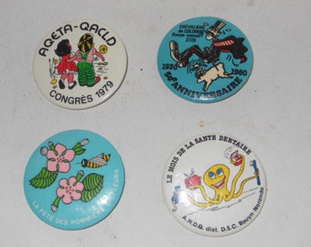 4 Vintage French Pinback Buttons 70s, 80s