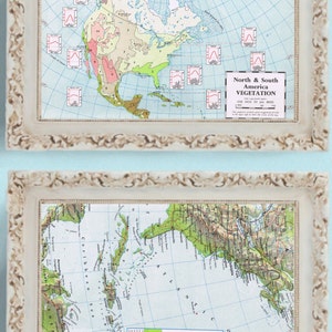May include: Two framed maps of North and South America. The top map shows vegetation zones and climate graphs. The bottom map shows the Panama Canal and surrounding areas.