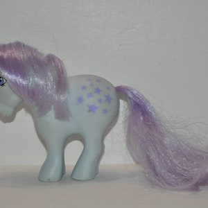 1982 G1  “Bluebelle”  Vintage Hasbro Plastic Pony Figure Toy - Blue Pony - Purple Stars MLP