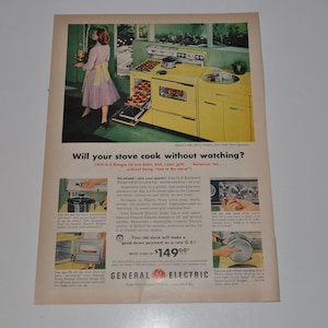 1950's Stove Vintage General Electric Print Advertisement Illustration