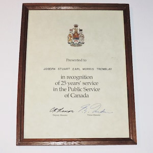 Government of Canada Congratulatory Certificate - Pierre Trudeau Prime Minister of Canada Signature