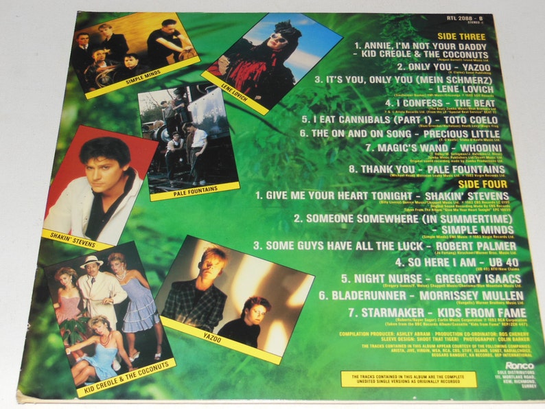 May include: A green and white record album cover with a jungle theme. The front cover features a list of songs on each side of the record, with the artists' names listed next to each song title. The album is titled 'RTL 2008-8'.