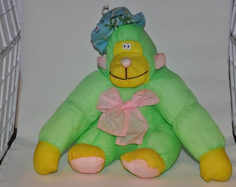 Vintage Toy-O-Rama Nylon Green Monkey Stuffed Plush Toy Doll