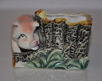 Pig Planter Vintage Animal Figurine Vase Ceramic Flower Pot Plant Container
