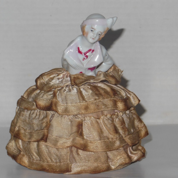 Vintage Half Lady Pincushion Dresser Doll Hat Pin Cushion