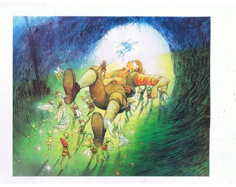 1980s Fairies Carrying Sleeping Man Folklore, Fables, Fairy Tales Print