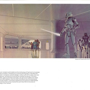 Escaping The Death Star 1977 Original Vintage Star Wars Painting Print by Ralph McQuarrie