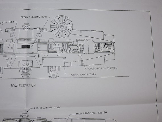 Large Millennium Falcon Corellian Freighter Star Wars Vintage Blueprint Poster 2 Of 4