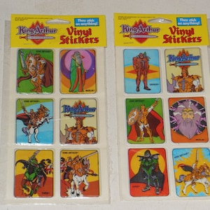 Lot z 3 1993 Król Artur Rycerze sprawiedliwości Cartoon Vintage pluszowe winylu naklejki arkusze